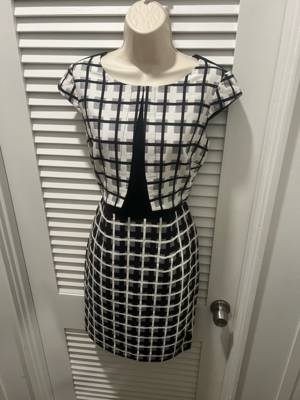 Antonio Melani Black and White Windowpane Sheath Dress